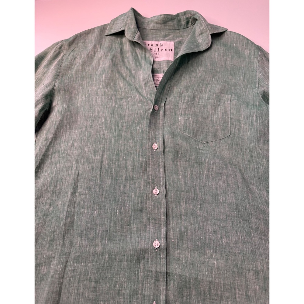 Frank & Eileen Mary Shirt Dress XXS Green 100% Linen Button Front Coastal NWOT - Picture 8 of 12